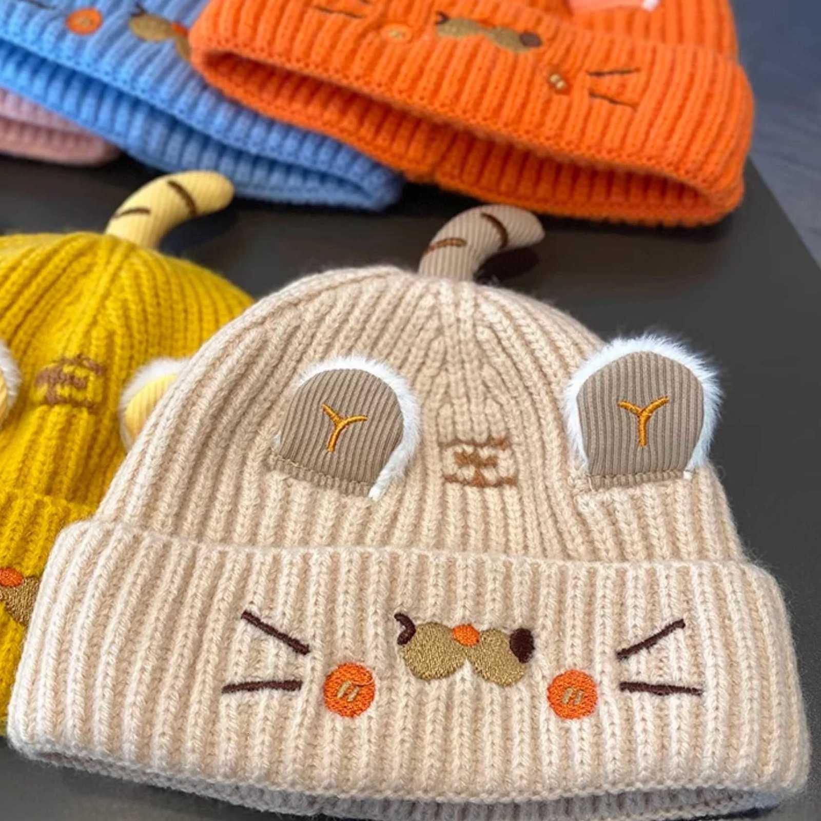 Baby Knitted Hat Cartoon Tiger Super Cute Sweet Kids Crochet Beanie 012Month Boys Girls Winter Warm Woolen Toddler Pullover CapL251024