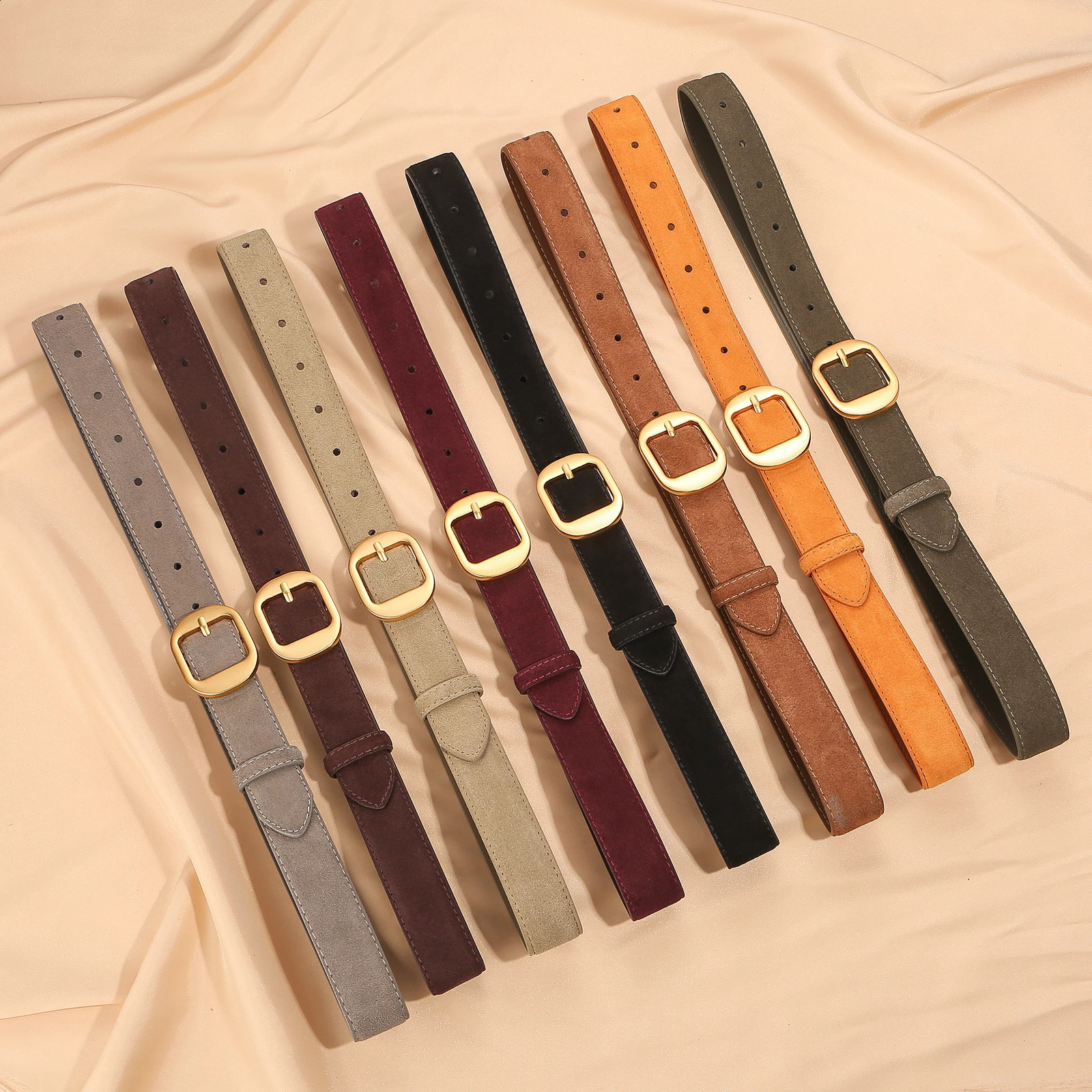 Vintage Womens Skinny Suede Cowhide Belt Soft Leather Waistband for Dresses Jeans And Coats Fashionable Ladies Accessory Belts 251013