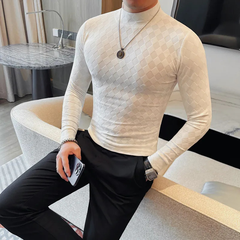 Playeras Para Hombres Big Size Mens Autumn Winter T Shirts Long Sleeve Fashion Korean Slim Fit Casual Turtleneck Basic Pullover 251020