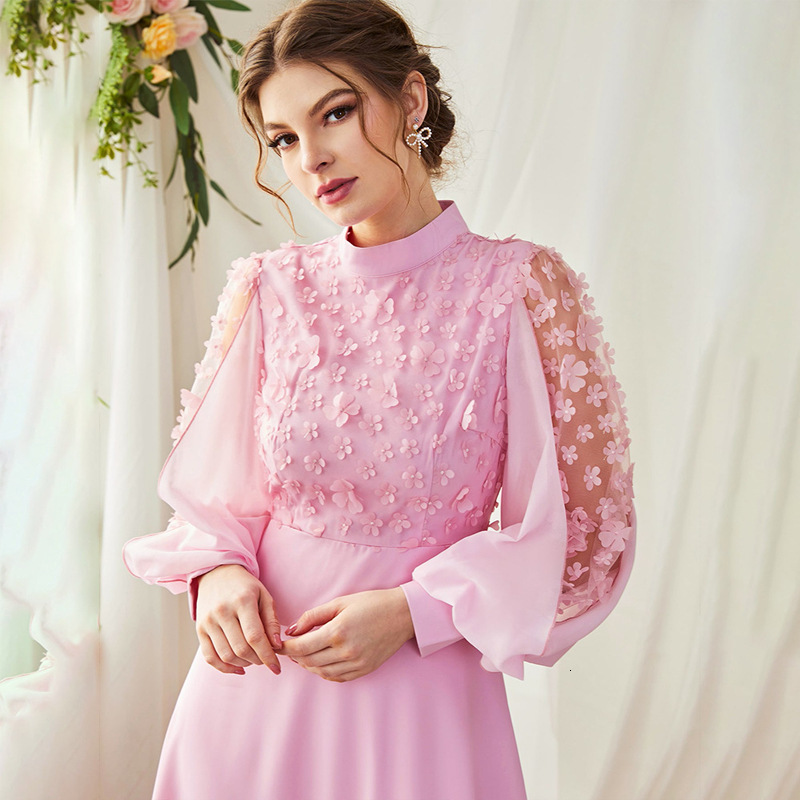Designer's autumn and winter new European and American women's clothing three-dimensional decoration decal bubble long sleeved trumpet skirt