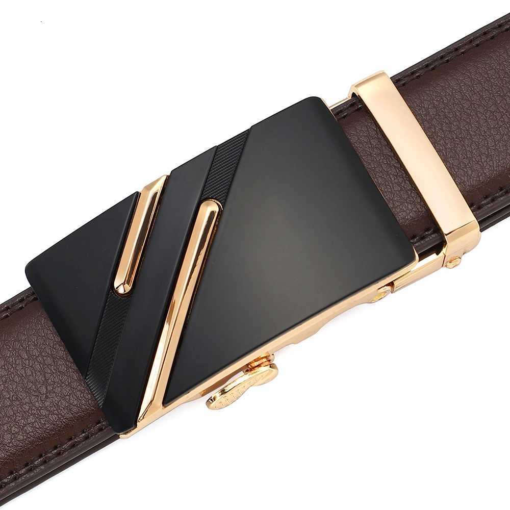 Mens Genuine Leather Ratchet Belt Luxury Automatic Buckle Dress Casual Belt Adjustable Black or Brown W251024