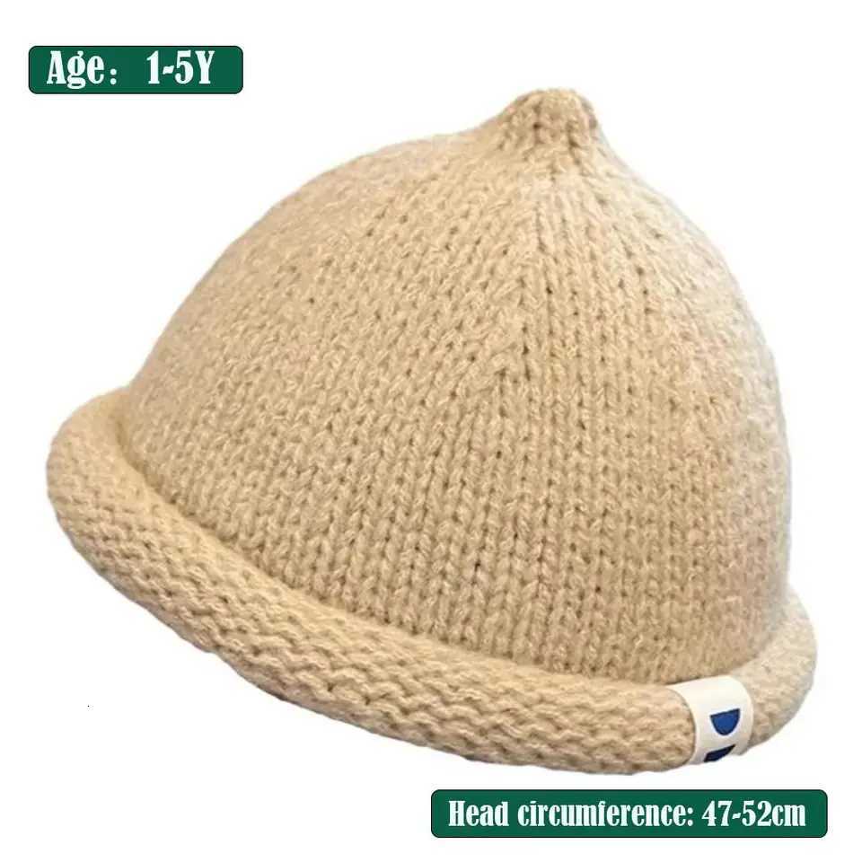 Cute Solid Color Autumn Winter Childrens Cap Warm Soft Brimless Hat Knitted Melon Cap for 15Y BabyL251024