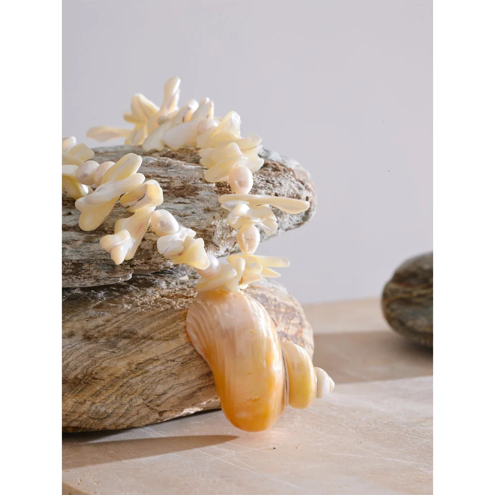 Yhpup Natural Pearl Shell Handmade Chain Conch Pendant Necklace Ocean Style Fashion Jewelry Summer Holiday Trendy Accessories 251016