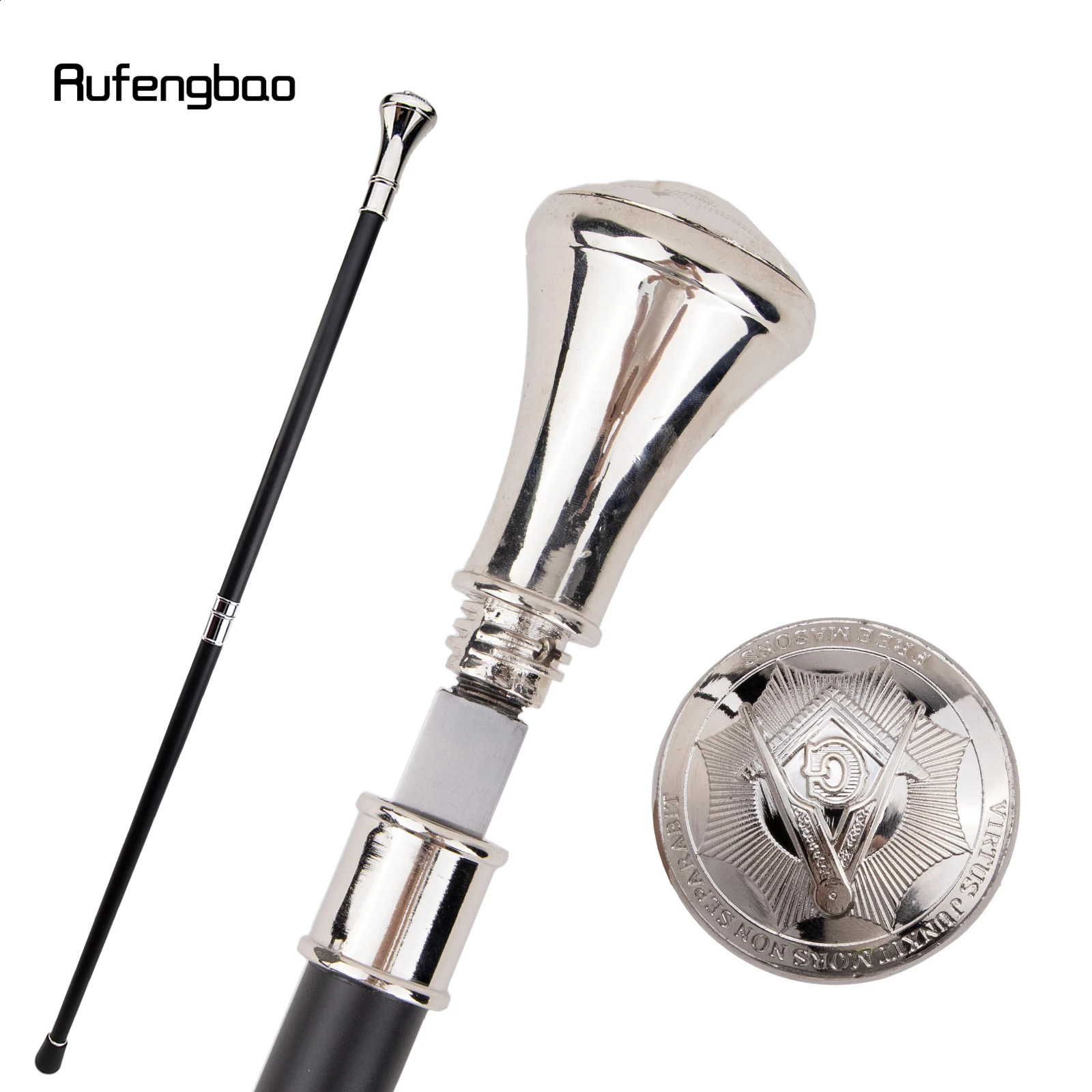 White Freemasonry Freemasons VG Totem Relief Walking Stick with Hidden Plate Self Defense Fashion Cane Cosplay Crosier 93cm 251022
