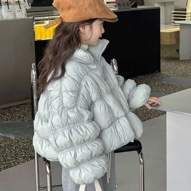 New Girls' Down Jacket With Bread-Style Design - Warm Toddler Winter Coat Short Sleeve Outerwear For Kids