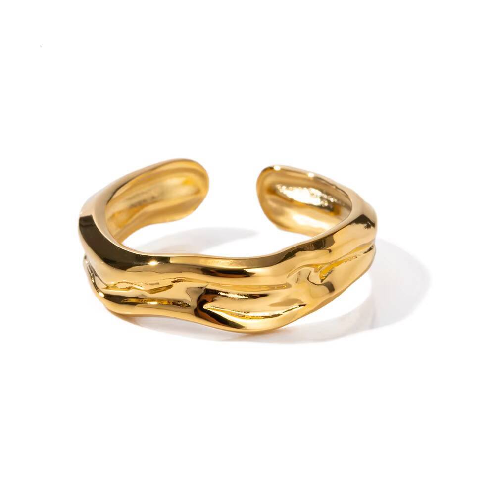 Manufacturer Wholesale Light Luxury Niche SnakeShaped Design Pleated Stacked 18 Gold Open Ring