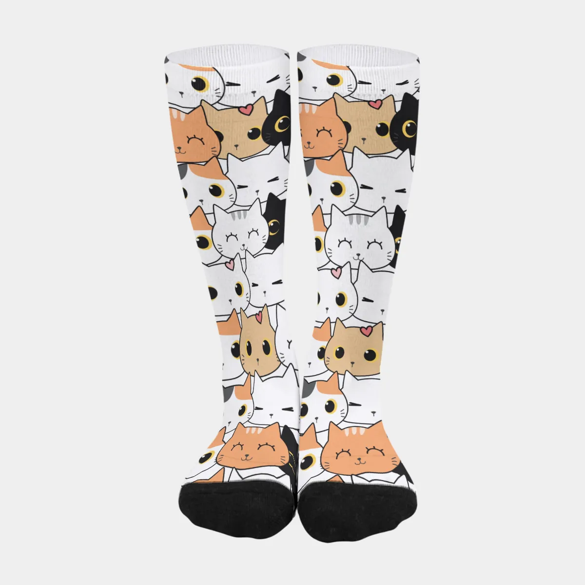 DHgatepod Unisex All-Over Print Crew Socks - 42cm Cotton Blend Long Socks with Black Heel & Toe for EU 37-45