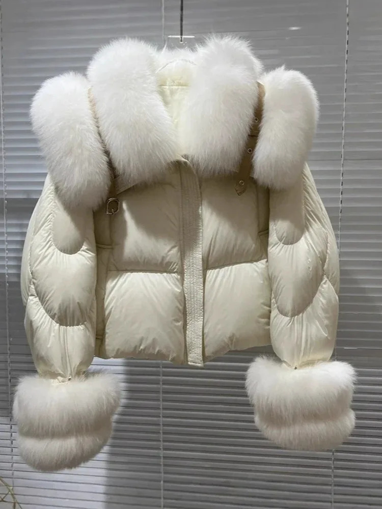 OFTBUY Natural Fox Fur Collar Puffer Jacket Winter Clothing Women Fashion Loose White Duck Down Caot Loose Real Fur Parker 251024