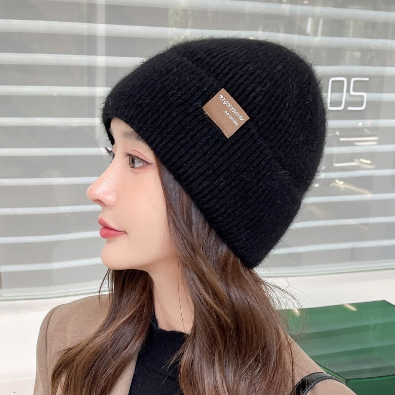 Korean Wool Autumn Winter Thickened Knitted Pullover Cold Large Head Circumference Ear Protection Hat for Women