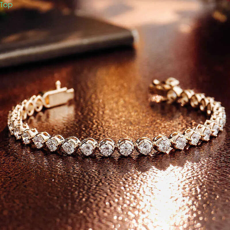 Moissanite Jewelry Custom Lab Grown Dia Tennis Bracelet Sier 10k 14k Gold Bezel Setting Chain Hot Sell 7a