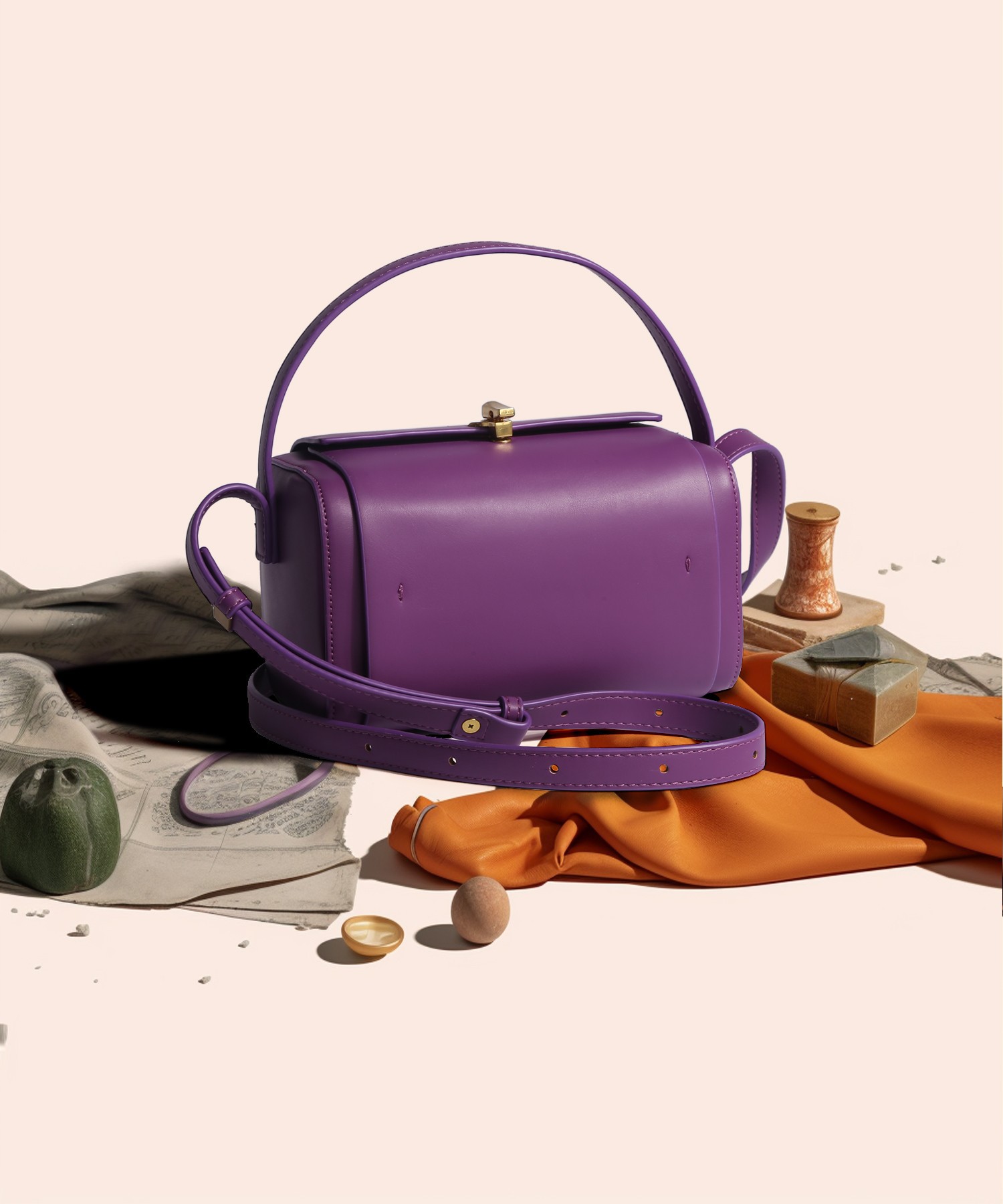 Women's new handbag with high-grade texture niche acai purple Boston box small square bag single-shoulder crossbody bag