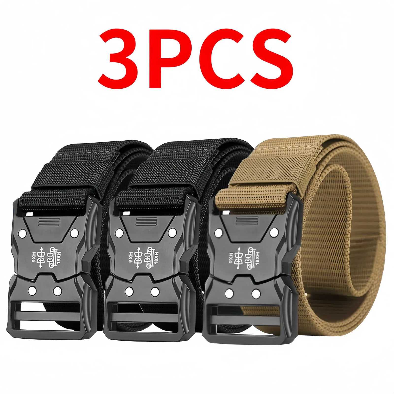 3pcs mens fashionable waist belt metal buckle durable PP material black suitable for outdoor and casual wear perfect fo W251024