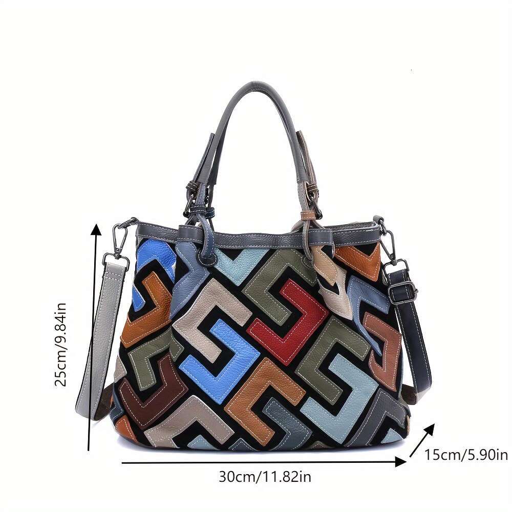 Cross-Border New Factory Spot Contrast Geometric Pattern Ing Cross-Body Leather Handbag Women's Bag Color Random