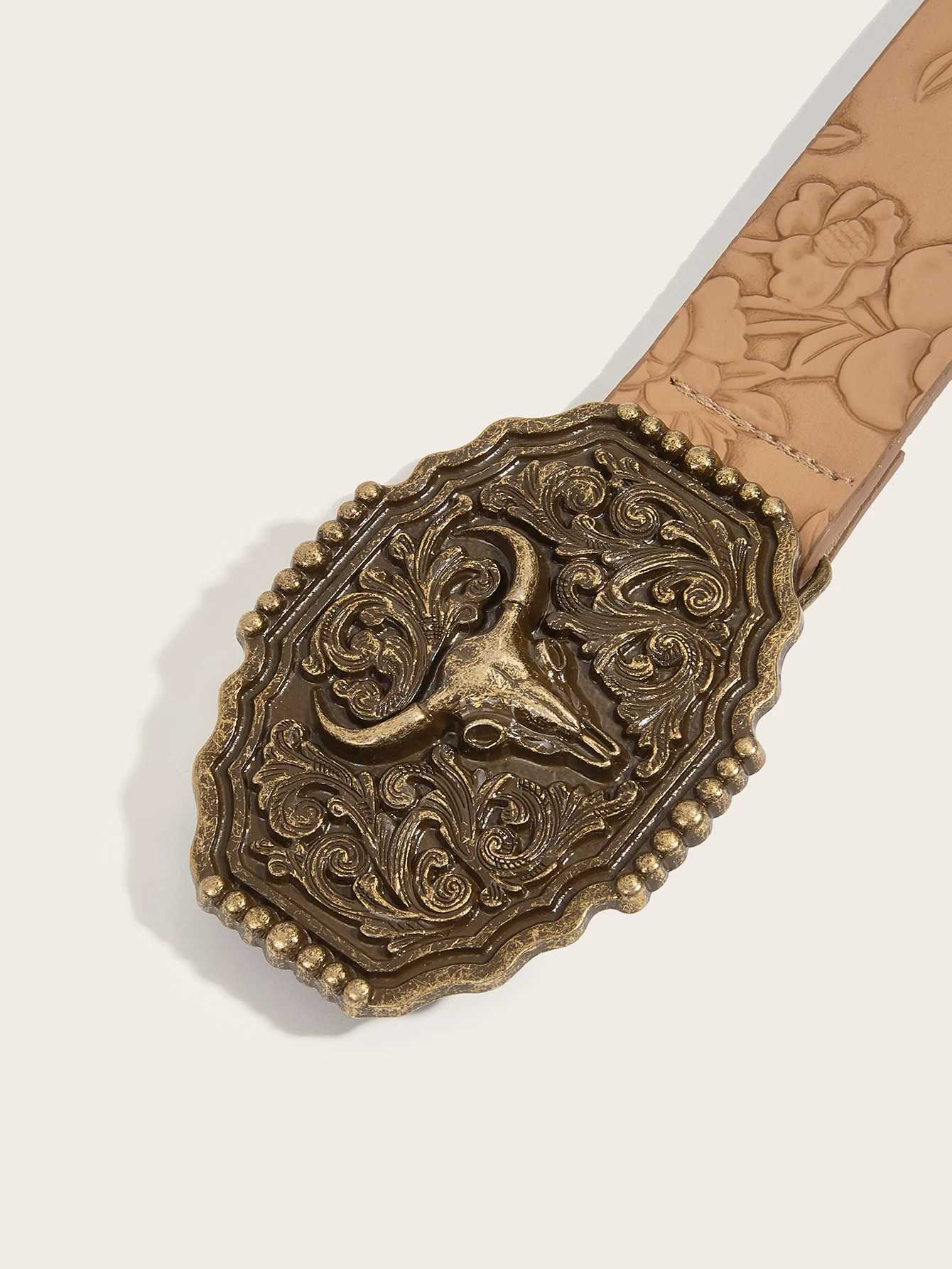 Neutral wind Niutou buckle printing belt W251024