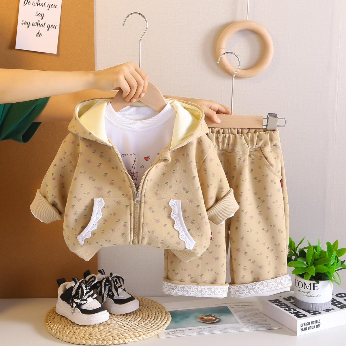 luxury kids clothing girls 2025 Girls 3-Piece Set, All Over Floral Print with Lace Trim, Spring Autumn Outfit for 1-5 Years Old Free Shipping