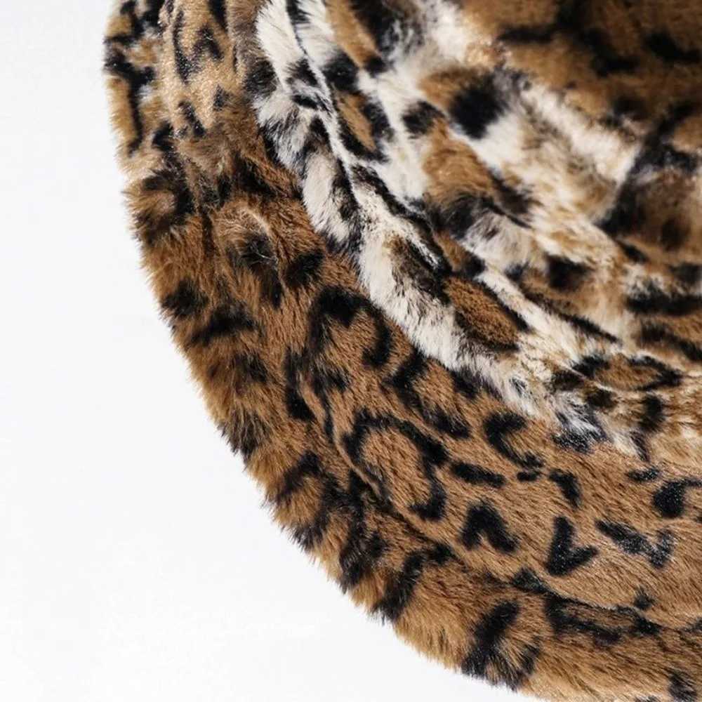 Fashion Korean Style Leopard Print Bucket Hat Thicken INS Women Plush Bucket Hat Soft Trendy Winter Warm Hat OutdoorL251024