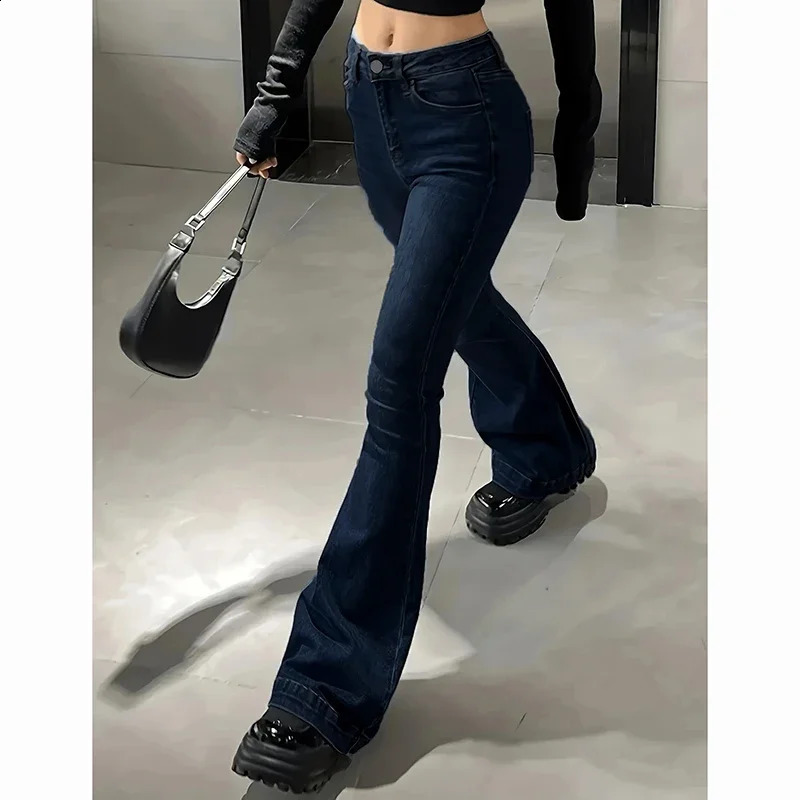 2025 Girls Concise Ins High Waist Flared Jeans Female Stretchy Bootcut Denim Pants Women Solid Color Thin Bell Bottoms Trousers 251023