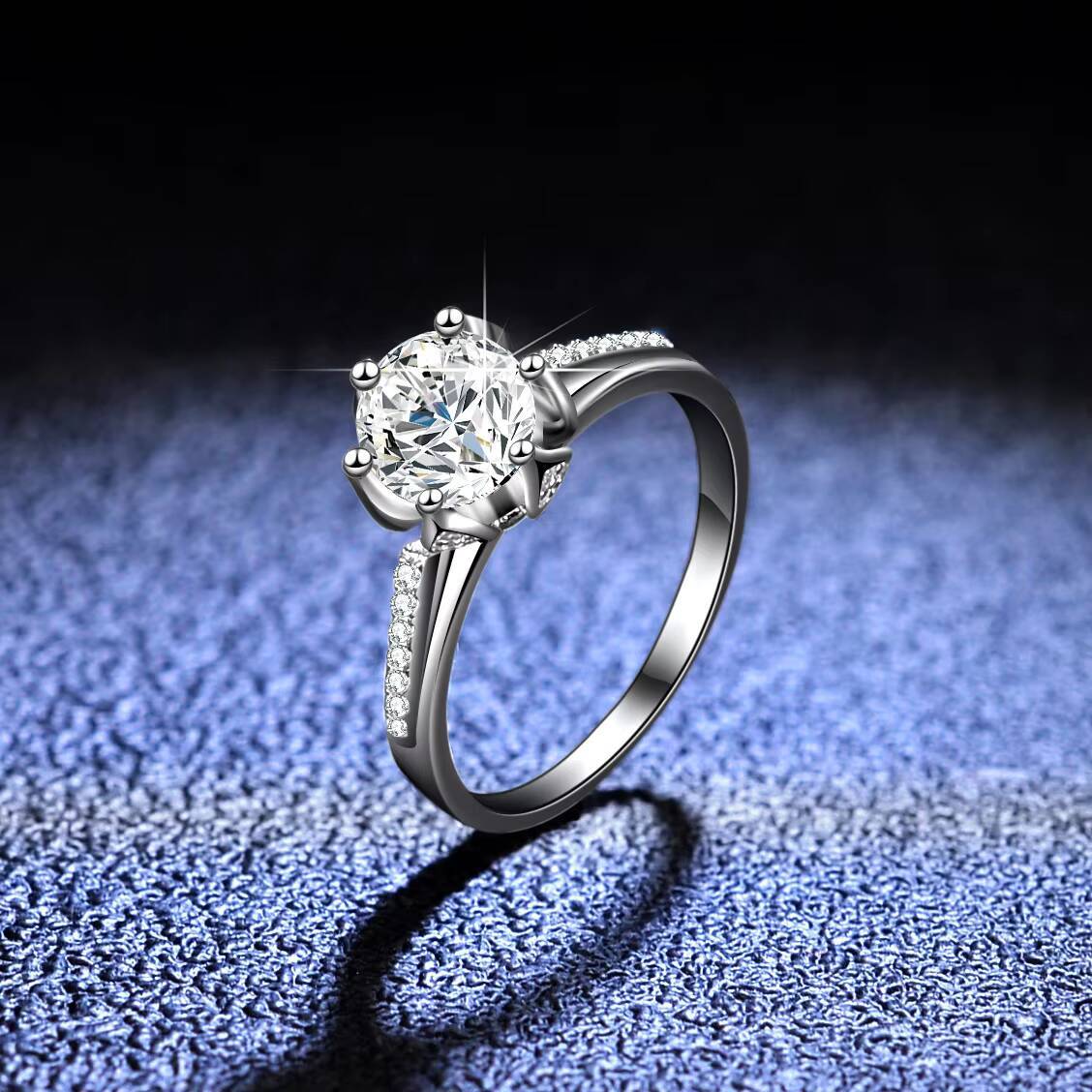 Fashion Classic Ins S925 Sterling Silver Moissanite Ring Gifts for Women Six Claw Crown Round Diamond Row Ring