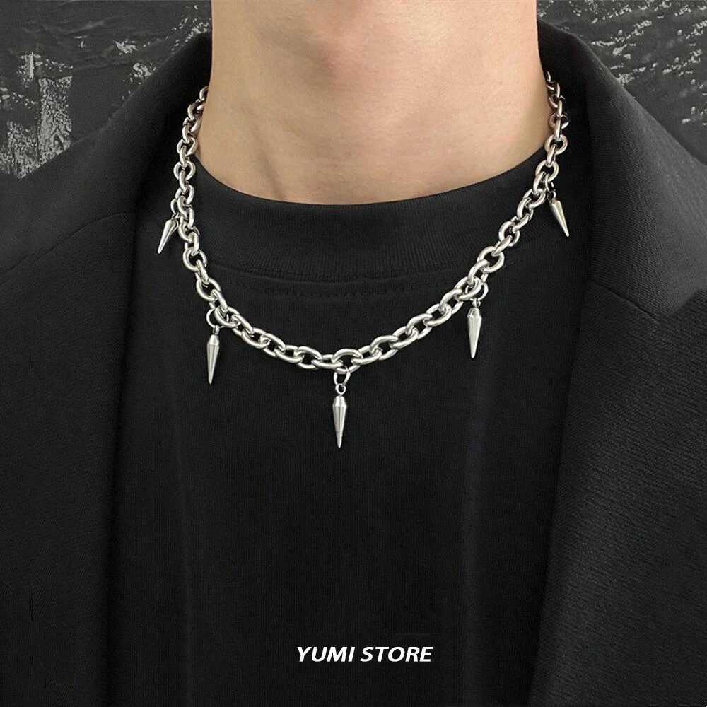 Hip Hop Rivet Necklace For Man Woman Titanium Steel Cone Pendant Sweater Chain Choker Jewelry Punk Male Cool AccoriesXJ251024