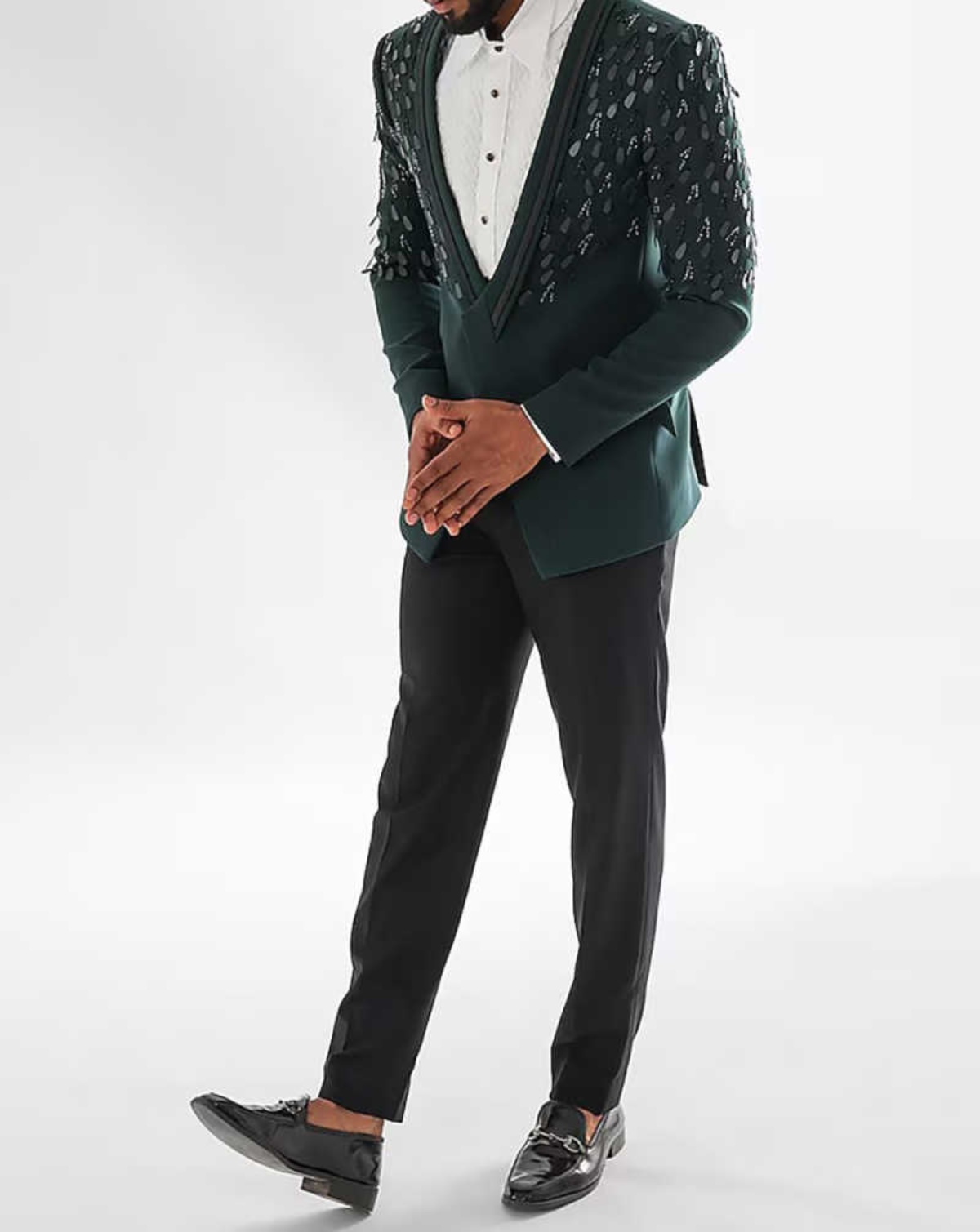 Luxury Men Suits Slim Fit 2 Piece Jacket Pants Big Sequin Beaded Groom Wedding Tuxedo Banquet Party Male Business Customized