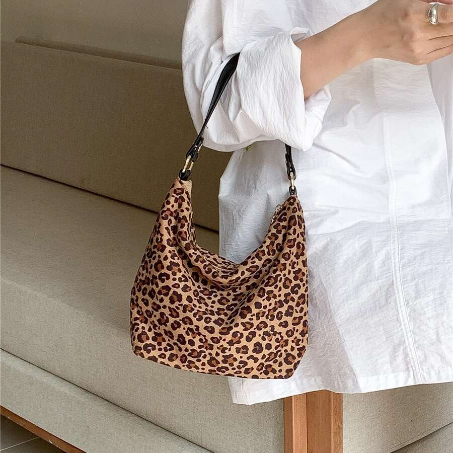 Autumn Winter Handheld Fashion Crossbody For Women Niche High-End Suede Velvet Modern Leopard Print Shoulder Bag B5