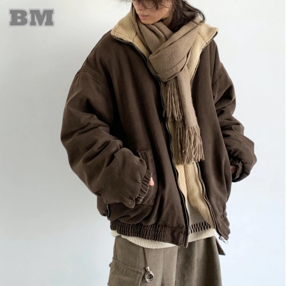 Autumn Winter American Lamb Wool Jacket Men Women Japanese Fashion Vintage Stand Collar Thick Coat Couple Trendy Jacket Unisex 251023