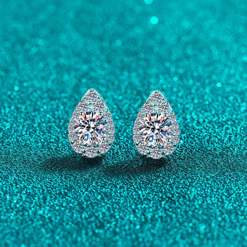 DHCollections-- Xindeyi Pure Sier Plated PT950 Gold Pear-Shaped Moissanite Drop Earrings Simple Everyday Versatile
