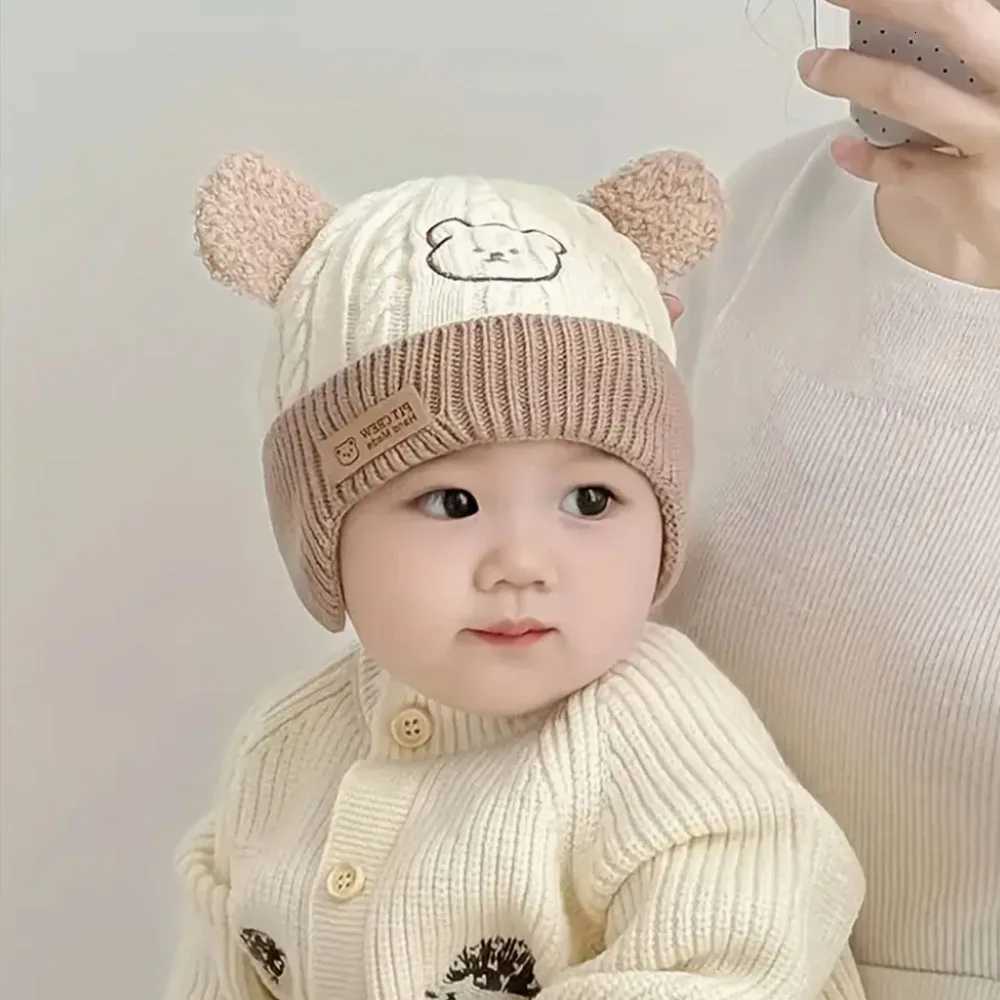 Baby Bear Ear Protection Hat Soft Knit Winter Hat Cartoon Bear Design for Infants Toddlers Christmas Thanksgiving GiftL251024