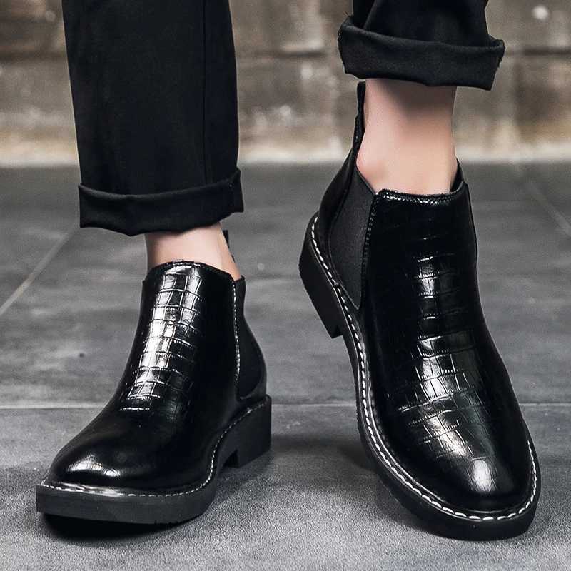 Mens SolidColor Crocodile Embossed Casual Ankle Boot For autumn Winter Are Fashionable Comfortable And AntiSlip Walking Boots W251024