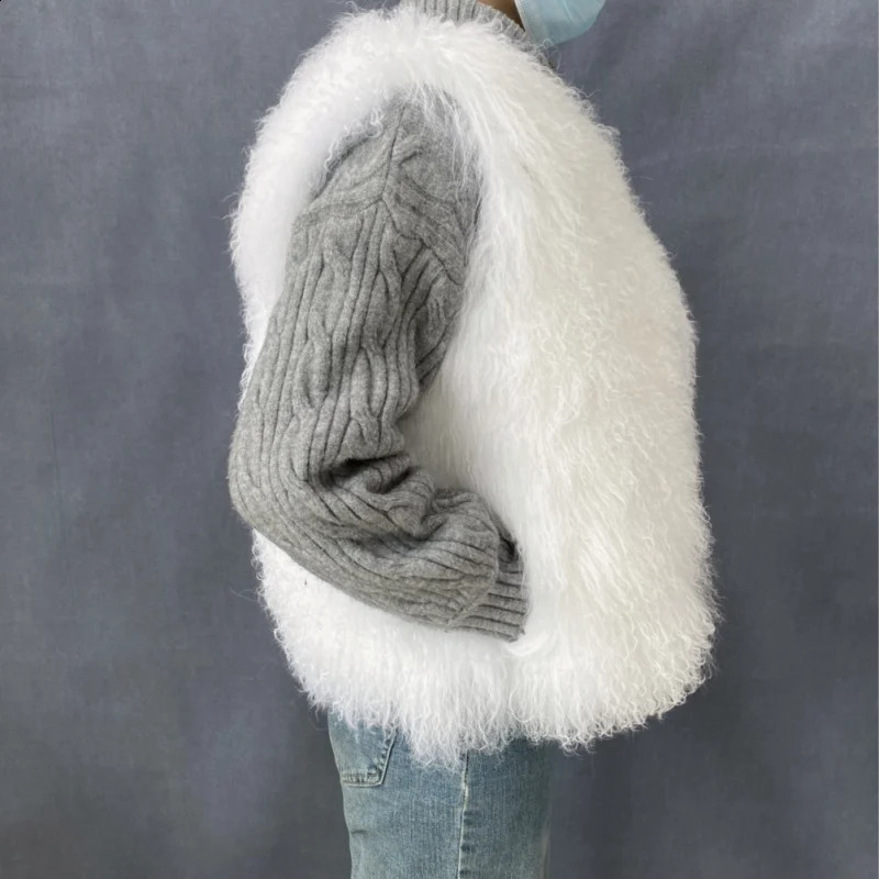 Womens ious Fluffy Warm Mongolian Sheepskin Short Vest Coat Spring Autumn Sexy Wool Outerwear Collection 251018