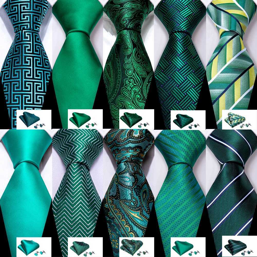 Fashion Silk Men Tie Green Teal e Solid Paisley Striped Plaid ral Necktie Handkerchief Cufflinks Set Barry Y251024