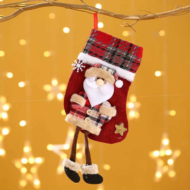 Christmas Stockings Socks Fireplace Hanging Stockings Plush Personalized Home Party Decoration with Snowman Santa Elk Bear J251024