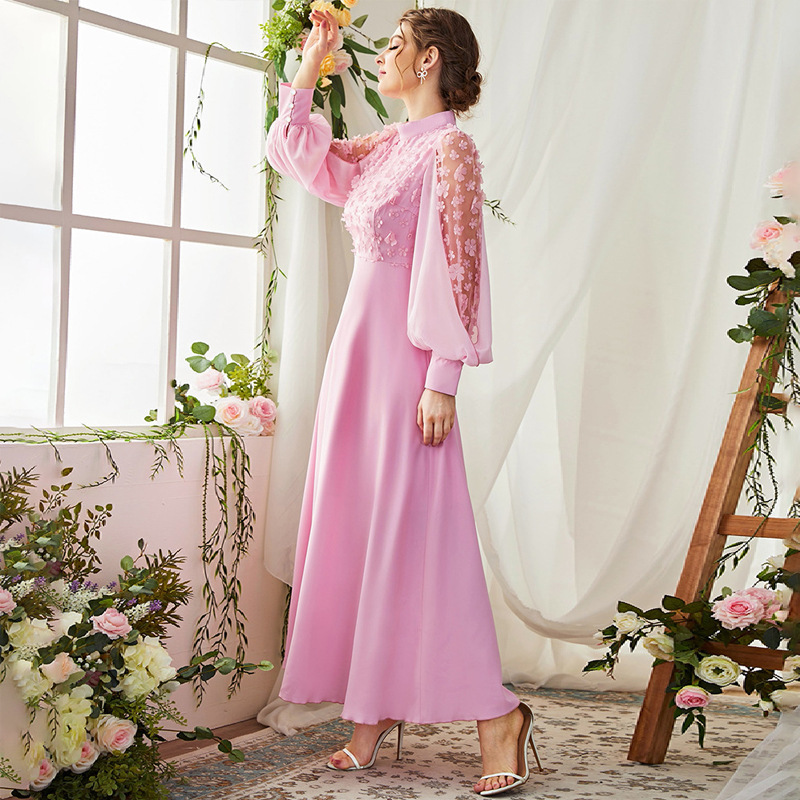 Designer's autumn and winter new European and American women's clothing three-dimensional decoration decal bubble long sleeved trumpet skirt