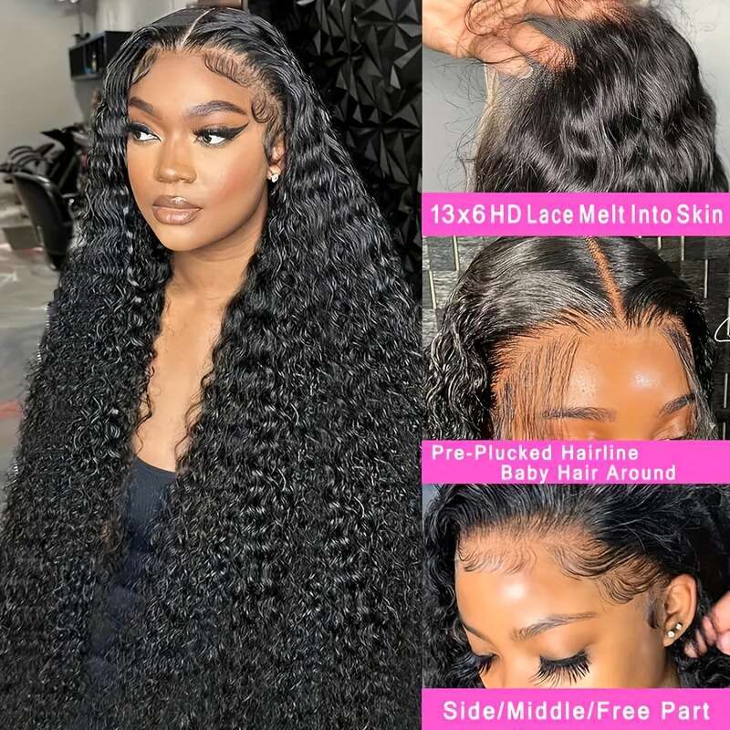 13x6 Water Wave Front Wig Brazilian 100% for Women Pre Plucked 200% Density HD Lace Frontal Wigs Human Hair