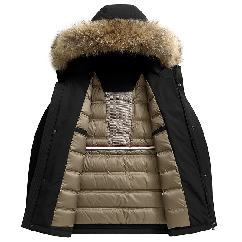 Mens Parka With Detachable Raccoon Fur Hood 90 Percent Duck Down Jacket For Men Heavy Duty Winter Coat Warm Workwear Parka 251020
