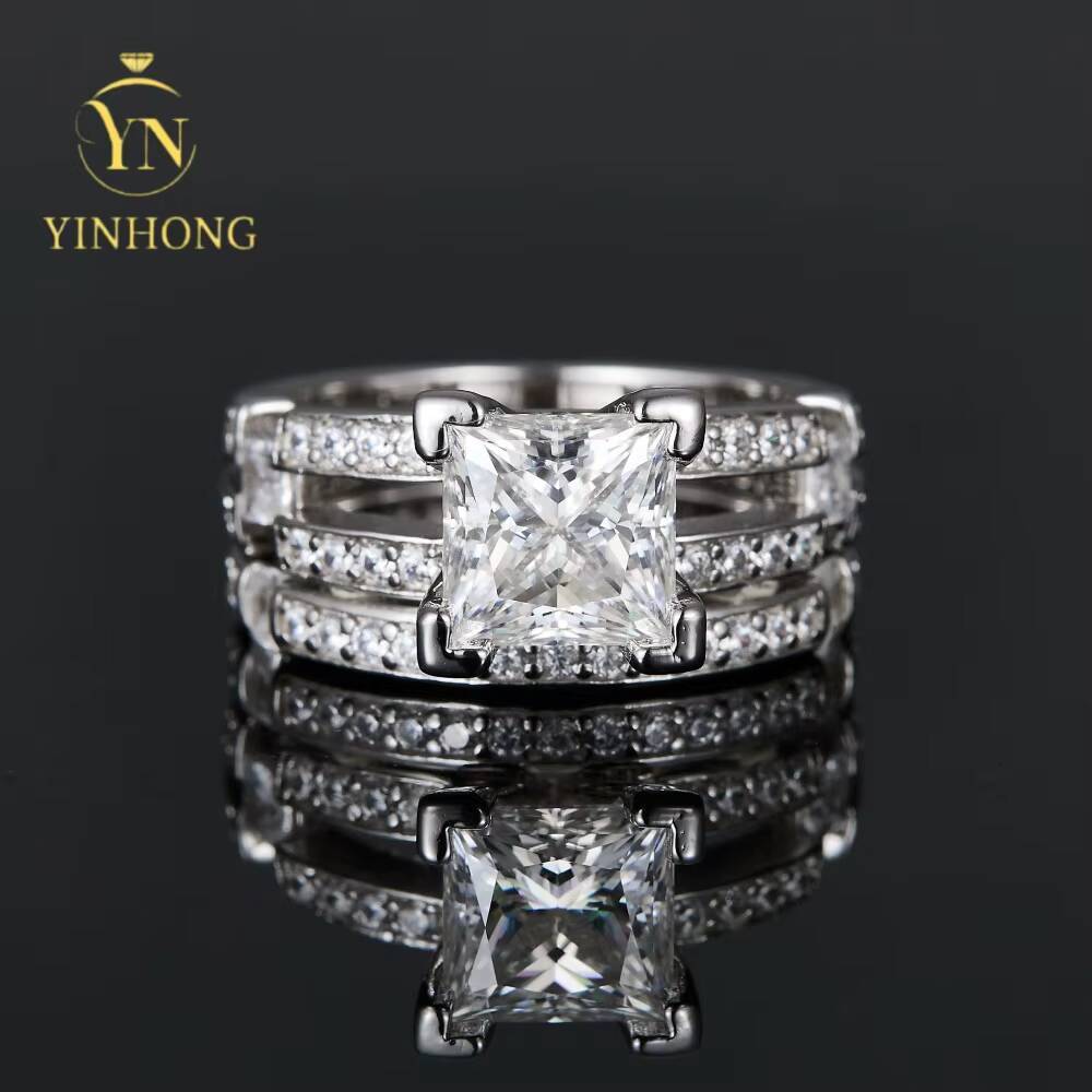 Fashion Silver Color Diamond Band Wedding Ring S925 Silver Set Jewelry Engagement Moissanite Ring