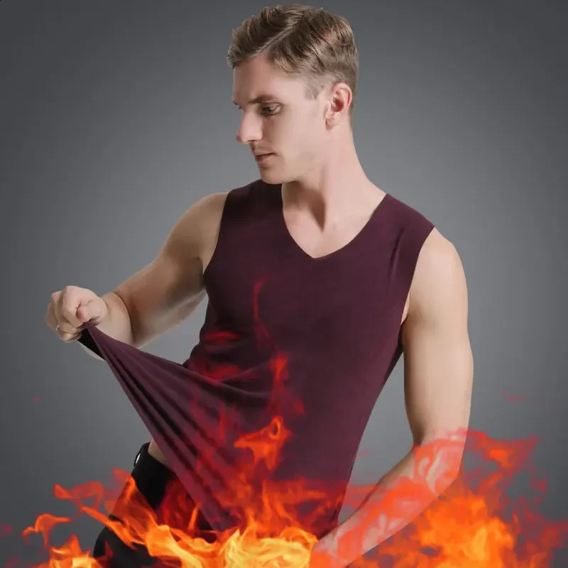 1pcs Set Mens Vneck Thermal Undershirts Solid Base Mens Warm Seamless Slimming Sleeveless Add Velvet Thickening Inner Shirt 251018