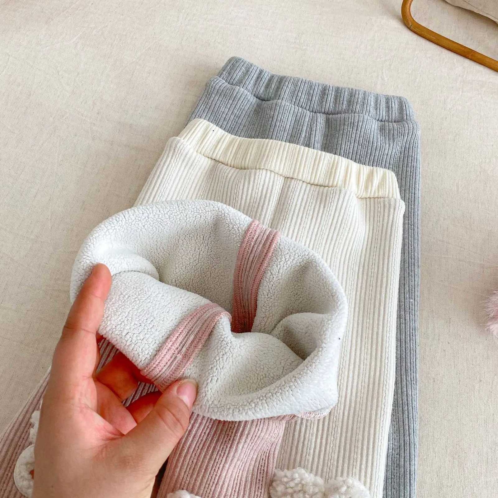 2025 Winter Kids Girl Clothes FleeceLined Leggings Cute Rabbit Embroidered Warm Long Pants Soft Stretchy Bottoms for 05Y KidsT251024