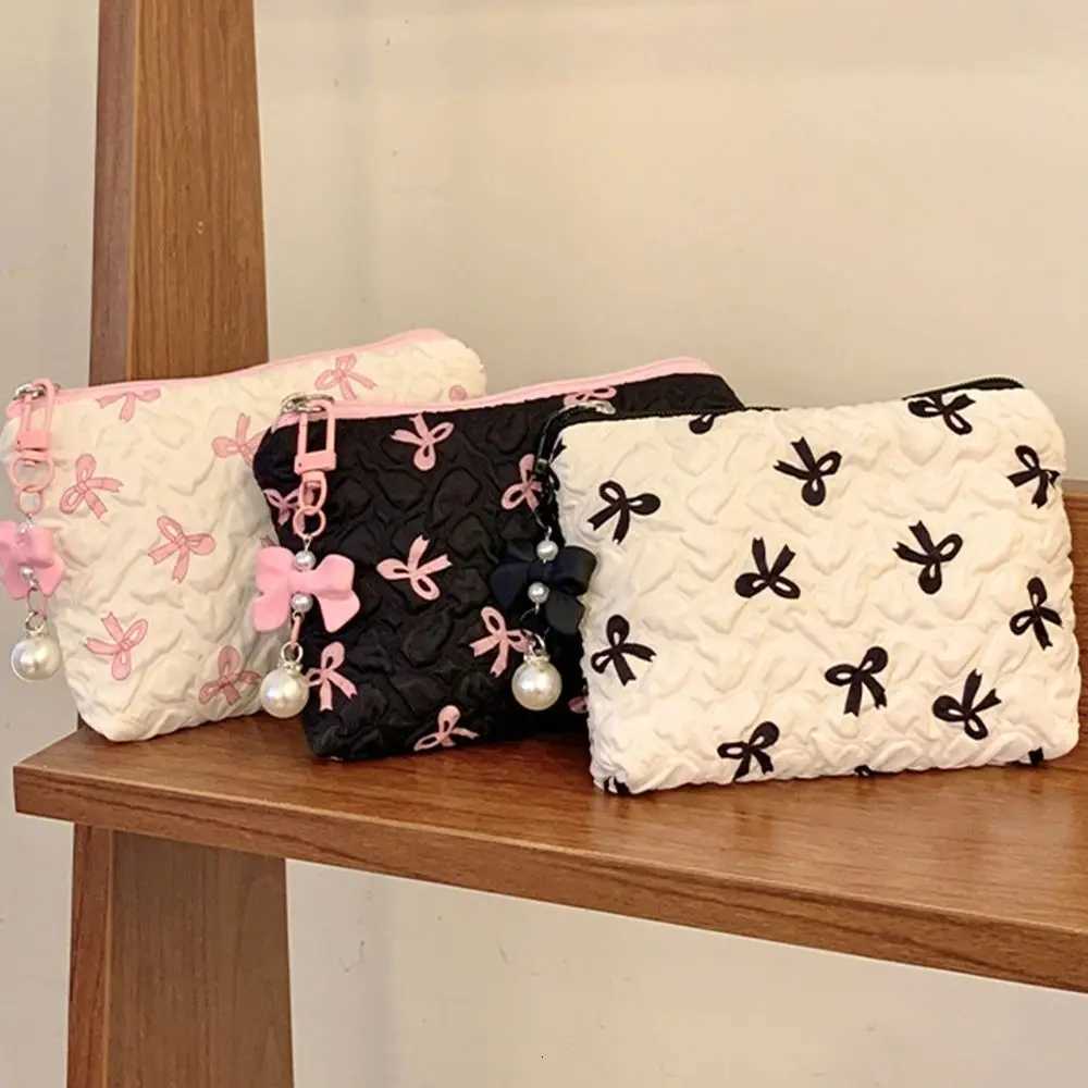 Cotton Makeup Bag for Women Quilted Travel Cosmetic Bag Girls Make Up Organizer Portable Little Bow Makeup PouchT251024