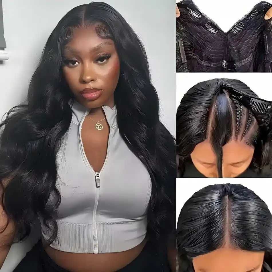 V Part Wigs Human Hair Body Wave Glueless Wigs Human Hair 100 Half Wigs With Clip In 5X5 Hd Lace Closure Wig Beginner Friendly W251023