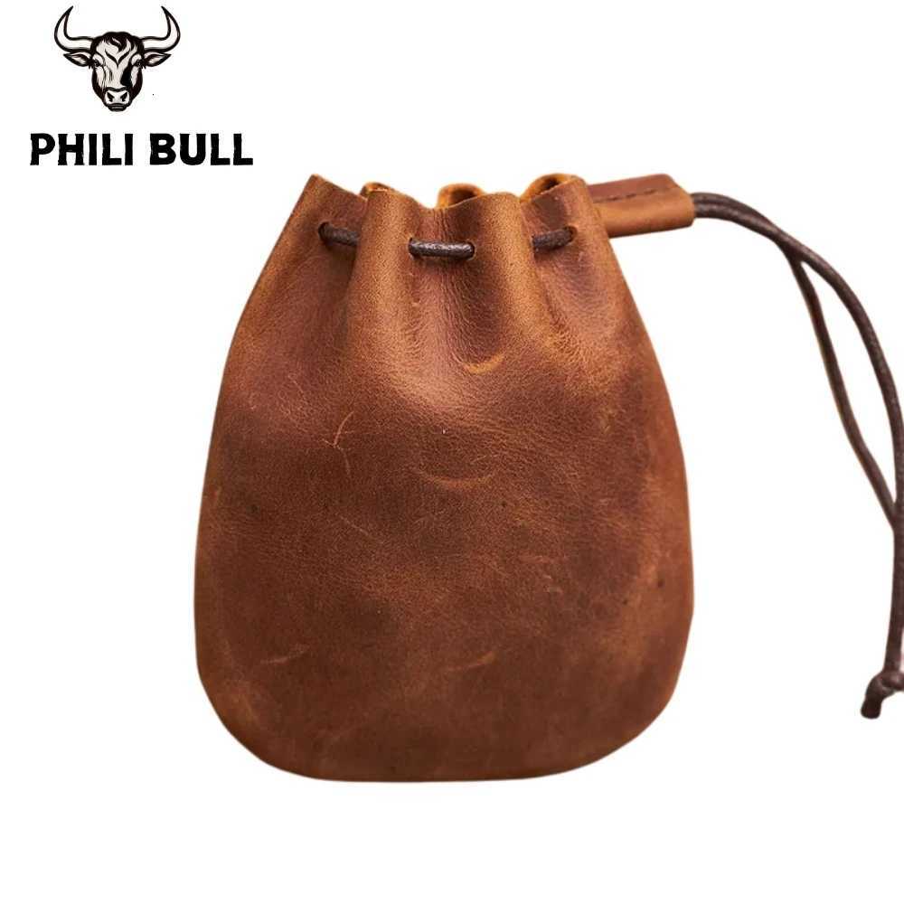 Genuine Leather Coin Purse Men Women Vintage Small Coin Wallet Hard Leather Money Pocket Drawstring Storage Bag Z251023