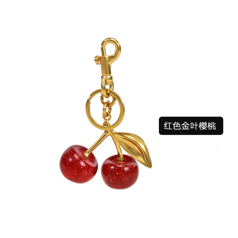 designer keychain jewelry bag crystal resin car keychain cherry metal pendant