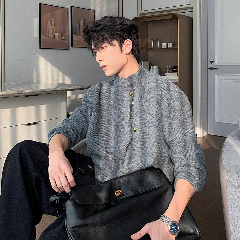 HalfTurtleneck Button Sweaters Men Winter Korean Fashion Knitted Pullovers Business Casual Christmas Jumpers 251023