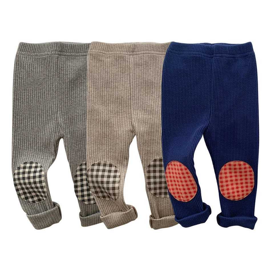 Kids Colorful Plaid Patched Feature Design Cute Warm Long Leggings Suitable Little Baby Trendy and Comfortable Clothing MatchingT251024