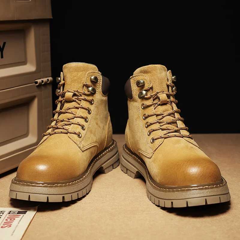 Vintage Suede Leather Mens Ankle Boots Fashion Man Lace Up High Top Shoes Outdoor Motorcycle Boots Top Quality Walk Shoes Botas W251024