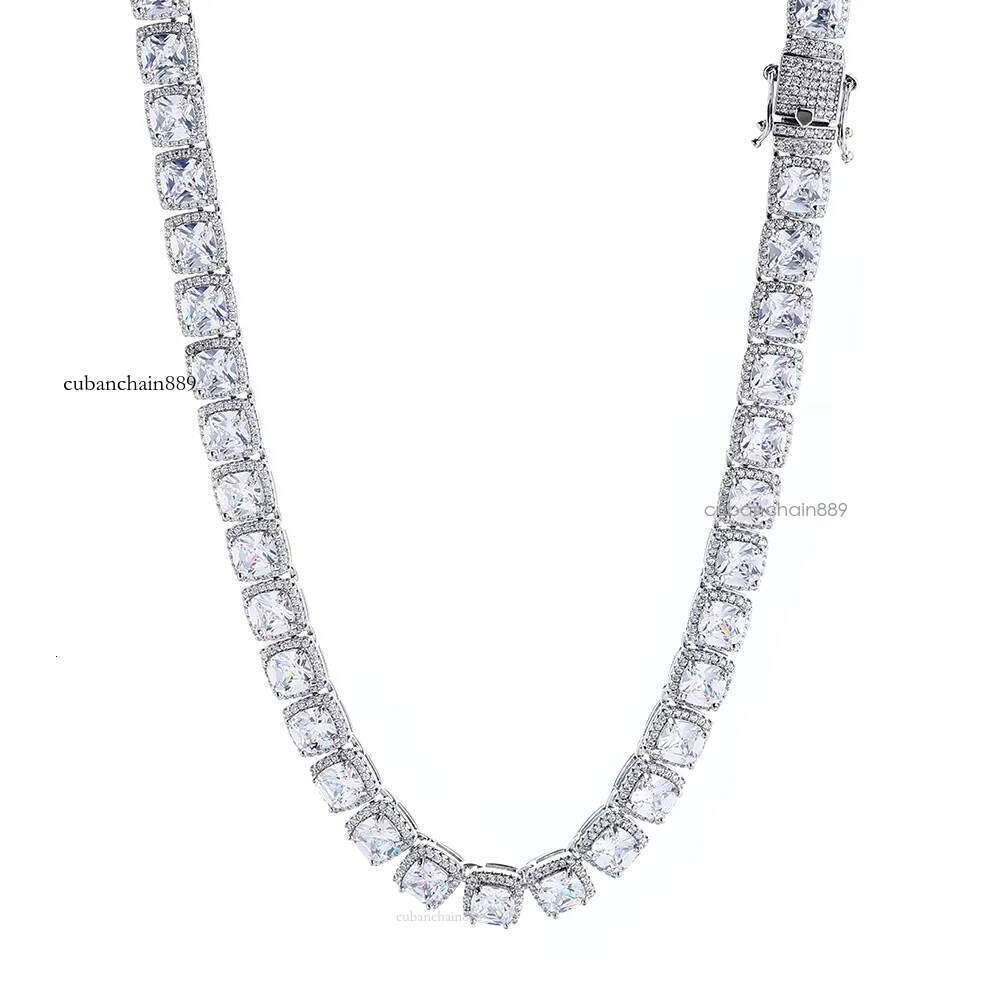 Pass 100% diamond test10mm Rock Candy Chain S Sier Hip Hop Square Sand Stone Men's Necklace Gold Plated