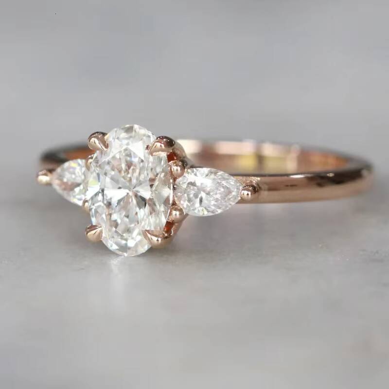 Moissanite Wedding Rings Set Three Stone 18k Gold VVS 15Oct Oval High Quality Custom Moissanite Ring
