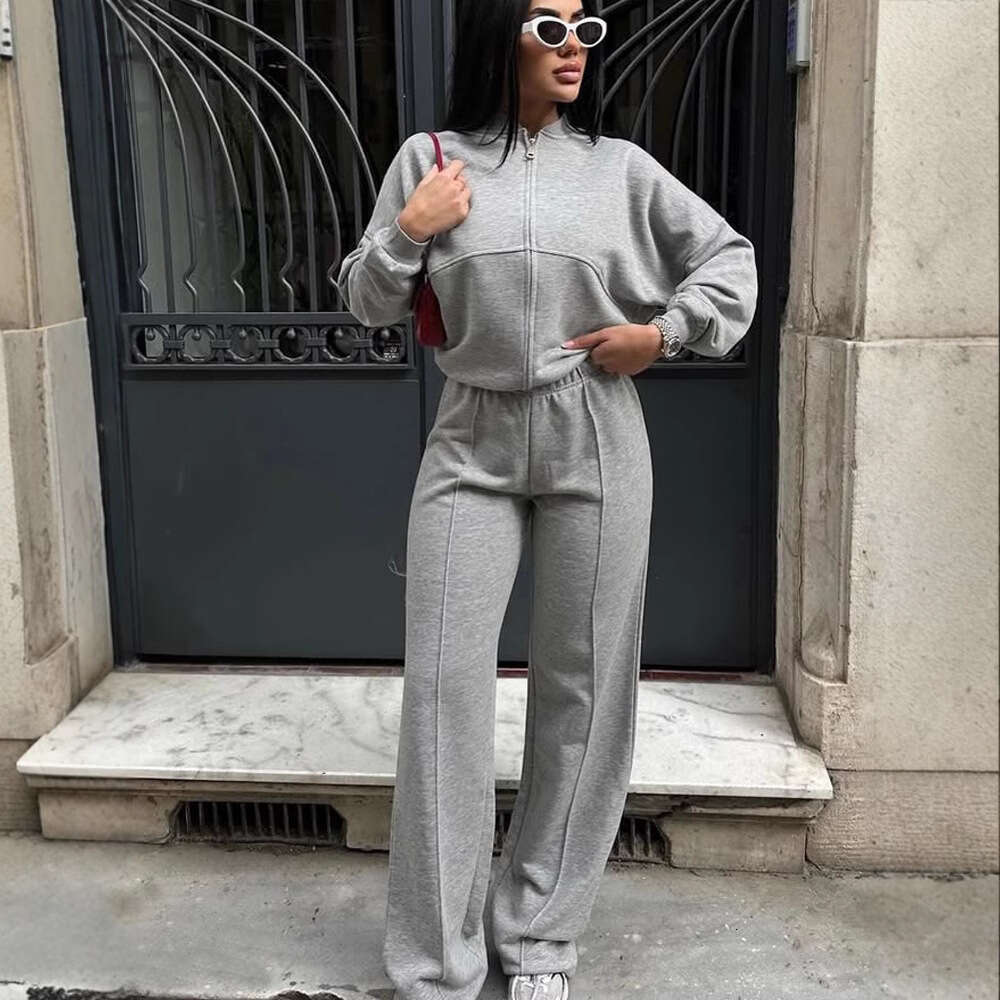 Casual American Autumn Winter Cardigan Sports Women's Fashion Street Style Long Sleeve Jacket and Pants Two-Piece Set