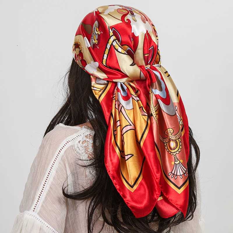 Satin Silk Square Scarf Wen High Quty Shl wer Neckerchief Ladies band Hair Bands Print Foard Hijab Wrs Bandana Y251024