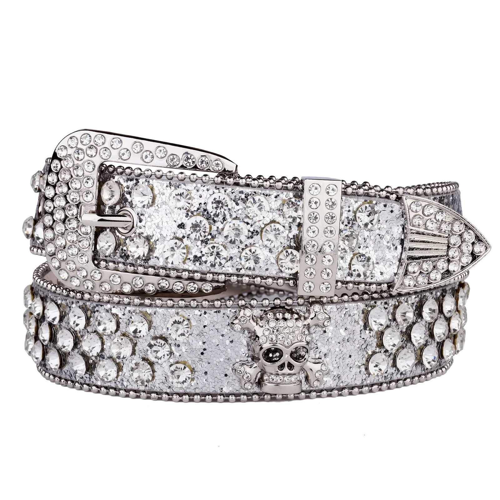 Rhinestone SkullBelt Western Cowgirl Belts For Women Girls Studded PU Leather Country Belt W251024